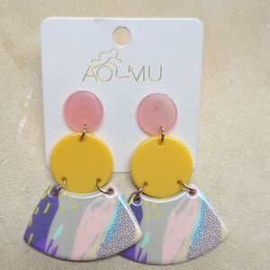 Plunder Pink and Yellow Happy day multi Color Acrylic Drop Earrings